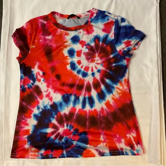 SHEIN Spiral Short Sleeve Tie Dye Crew  Neck Tee S  Casual 70s Look Cherry Girl - Picture 3 of 6
